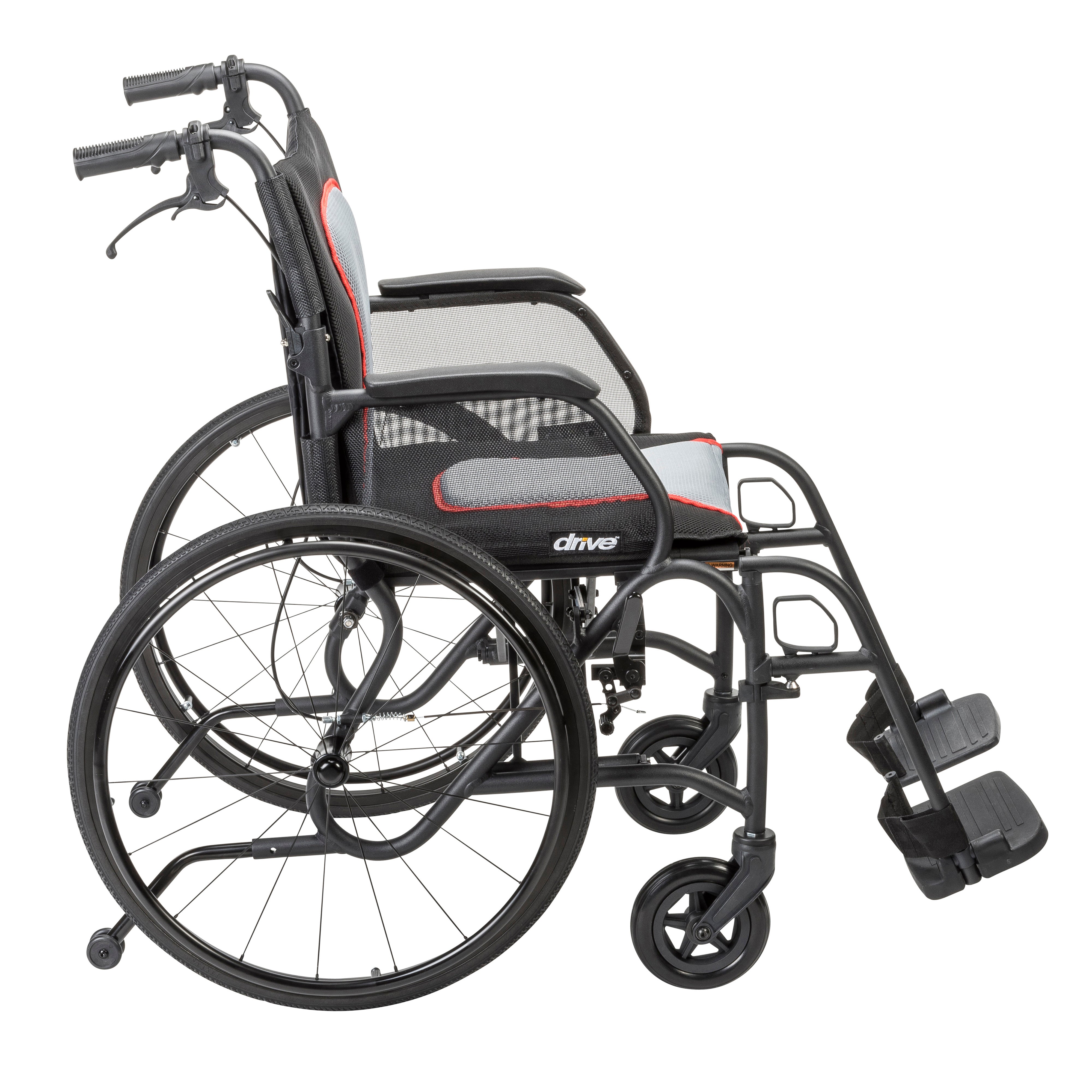 Drive Medical AeroFly Ultra-Lite folding wheelchair in black, side angle view